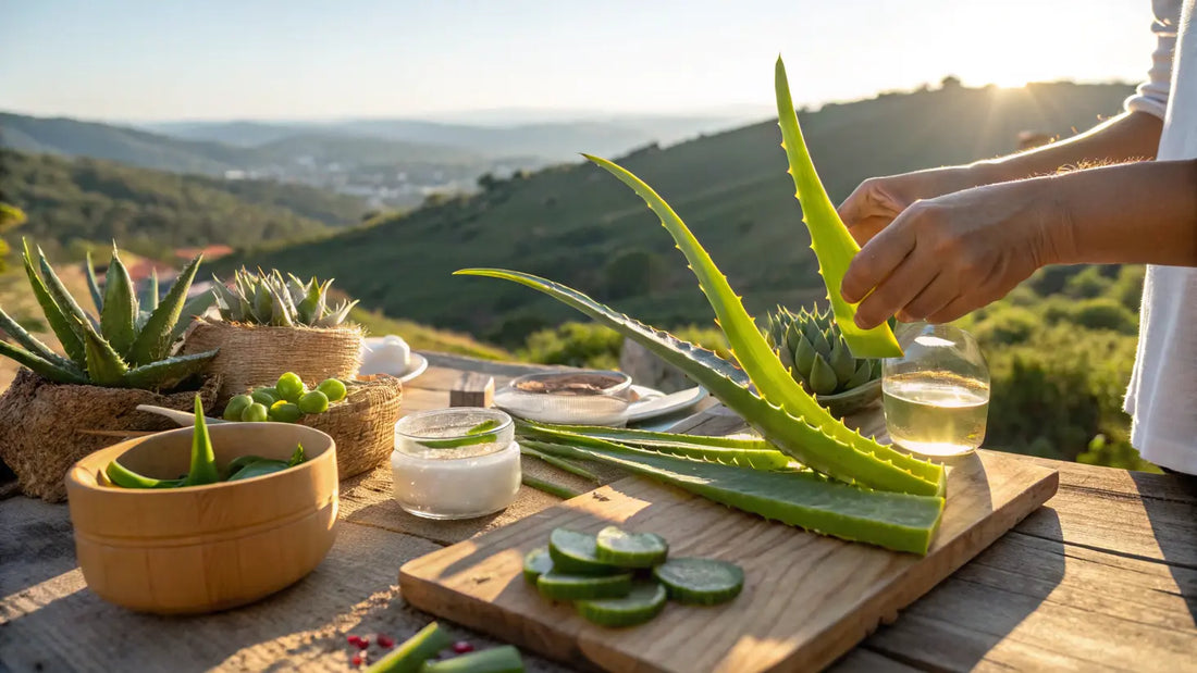 Alt text en español para la imagen:
Gel orgánico de aloe vera europeo, producto natural de cosmética vegana para cuidado de la piel