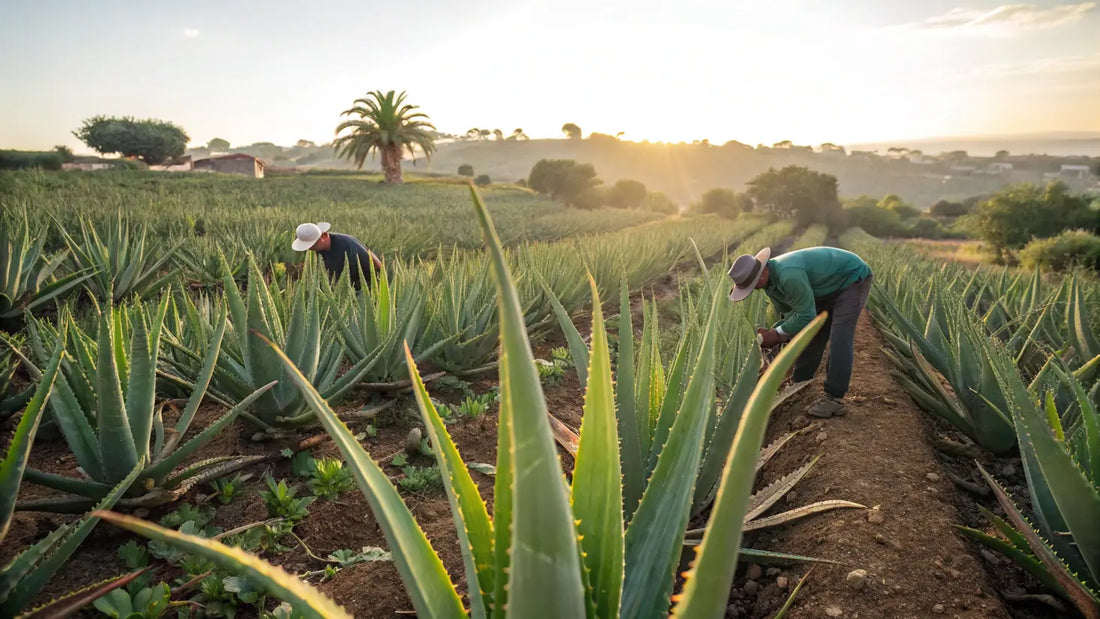 Alt texto para la imagen:
Cultivo Orgánico de Aloe Vera en Granja Europea con Plantas Verdes Saludables para Cosmética Natural