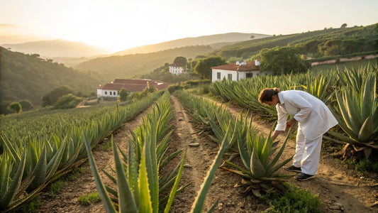 Based on the guidelines and requirements, here's the alt text in German:
Natürliche Bio-Aloe-Vera-Anwendung für strahlende Hautpflege, sanft aufgetragen und vollständig absorbiert