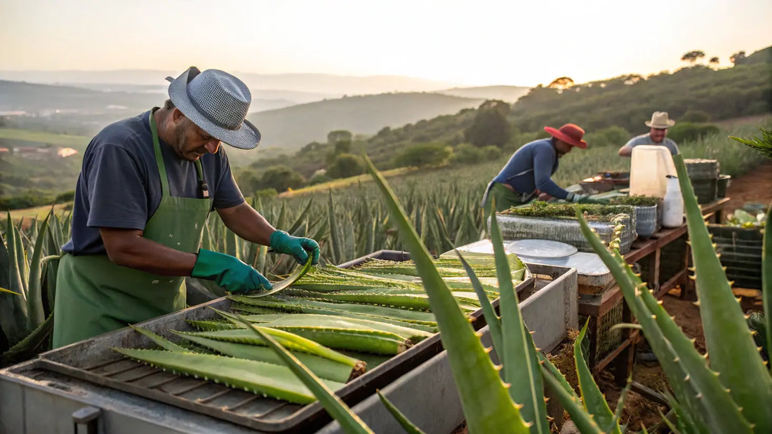 Alt Text in Spanish:
Gel de aloe vera orgánico europeo para cuidado natural de la piel, presentado en envase minimalista verde