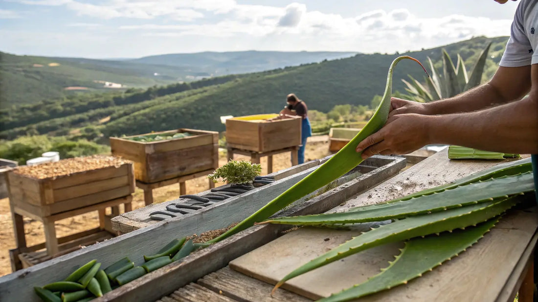 Here's the alt text for the image, following the specified guidelines:
Aloe Vera Natural Skincare: Organic Vegan Gel from Portuguese Farms Nurturing Healthy Skin Naturally