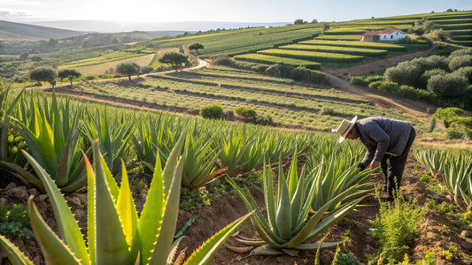 Alt text en español:

Gel orgánico de aloe vera europeo, producto cosmético natural vegano en frasco de vidrio sobre fondo claro
