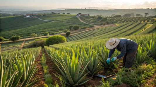 Alt texto en español para la imagen:

Productos orgánicos de aloe vera de Aloegarve, cosméticos naturales portugueses en plantación verde
