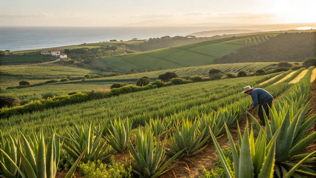 Alt Text: Organic Aloe Vera Exosomes Renewing Skin Cellular Communication from Algarve's Rich Soil
