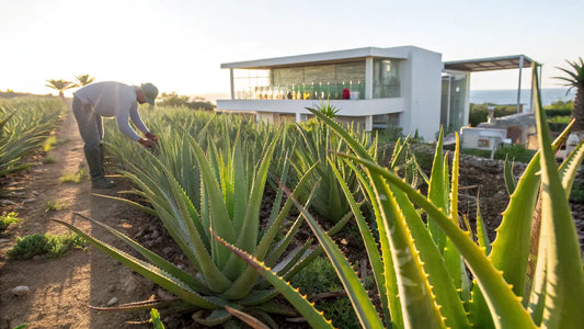 Gel de aloe vera orgânico do Algarve: colheita manual, processamento a frio, hidratação natural da pele
