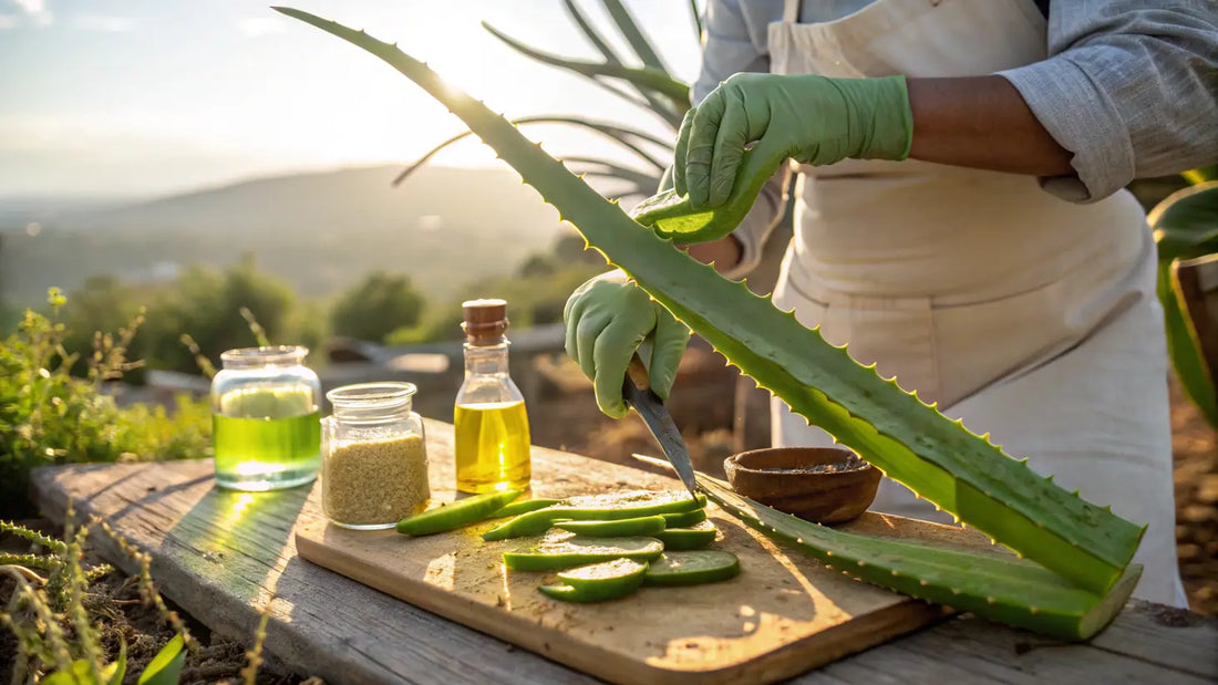 Alt Text in Spanish:

Beneficios del Aloe Vera orgánico para el cuidado natural de la piel, cultivado en campos portugueses ecológicos
