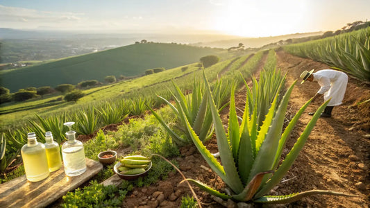 Alt text en español:

Producto de aloe vera orgánico de Aloegarve, gel natural para cuidado de piel europea con ingredientes veganos puros
