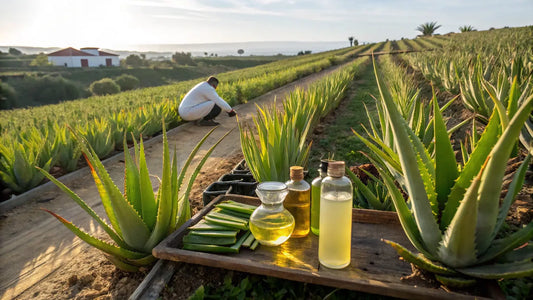 Alt text en español:

Gel de aloe vera orgánico de Aloegarve, producto natural para cuidado facial vegano europeo

