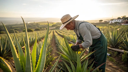Alt text en español:

Gel orgánico de aloe vera portugués para cuidado facial natural, presentado en frasco de vidrio verde sobre fondo blanco minimalista
