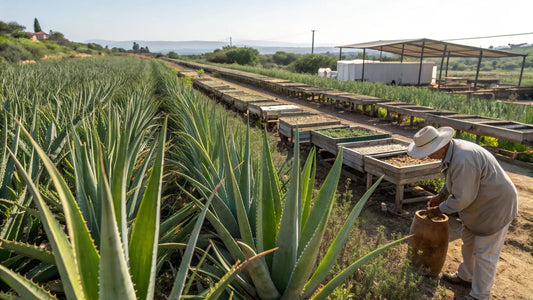 Alt text en español:

Crema orgánica de aloe vera para cuidado facial natural, producto vegano ecológico de cultivo europeo
