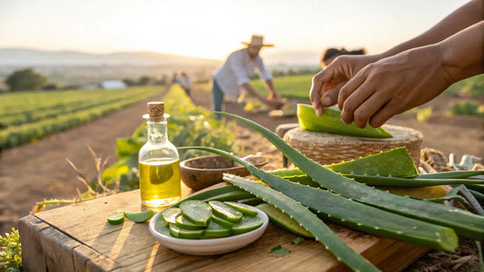 Alt text en español:

Frasco de gel de aloe vera orgánico europeo, producto natural vegano para cuidado facial y corporal
