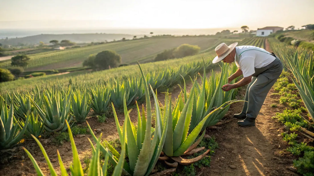 Here's an optimized alt text for the blog image in German, following the guidelines:

Natürliche Bio-Aloe-Vera-Hautpflege aus der Algarve: Europas sanfte Heilkraft für strahlende Haut
