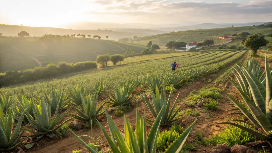 Here's an SEO-optimized alt text for the blog image:

Organic Aloe Vera Farm in Algarve, Portugal: Fresh Sustainable Skincare Ingredients

