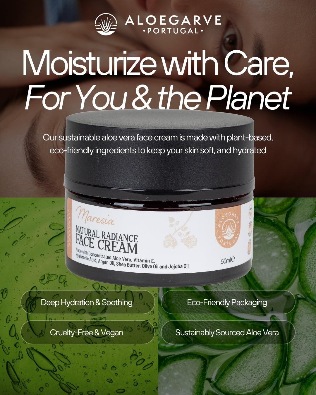 Organic Algarve Aloe Vera Anti-Wrinkle Cream: Natural Portuguese Skincare Grown Near Atlantic Ocean
