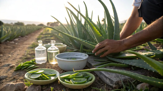 Aloe vera orgánico de Portugal en campo verde, transformando el cuidado natural de la piel con belleza limpia europea
