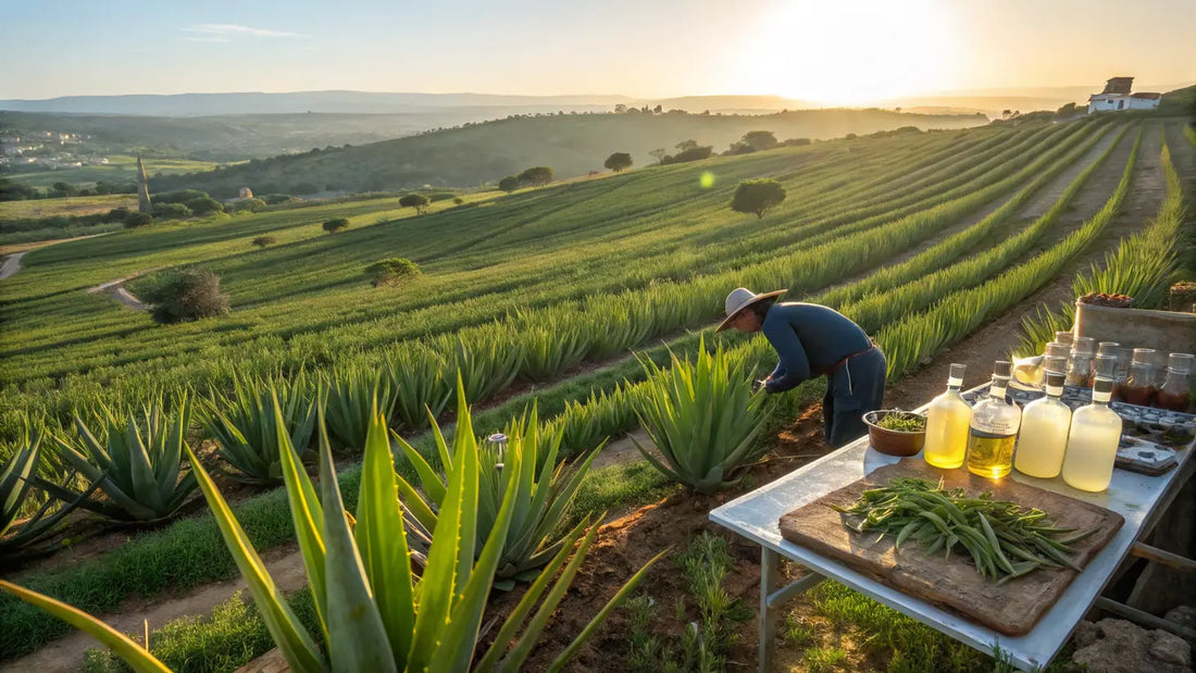 Alt text en español:

Gel de aloe vera orgánico certificado de Aloegarve, ingredientes naturales europeos para cuidado facial ecológico
