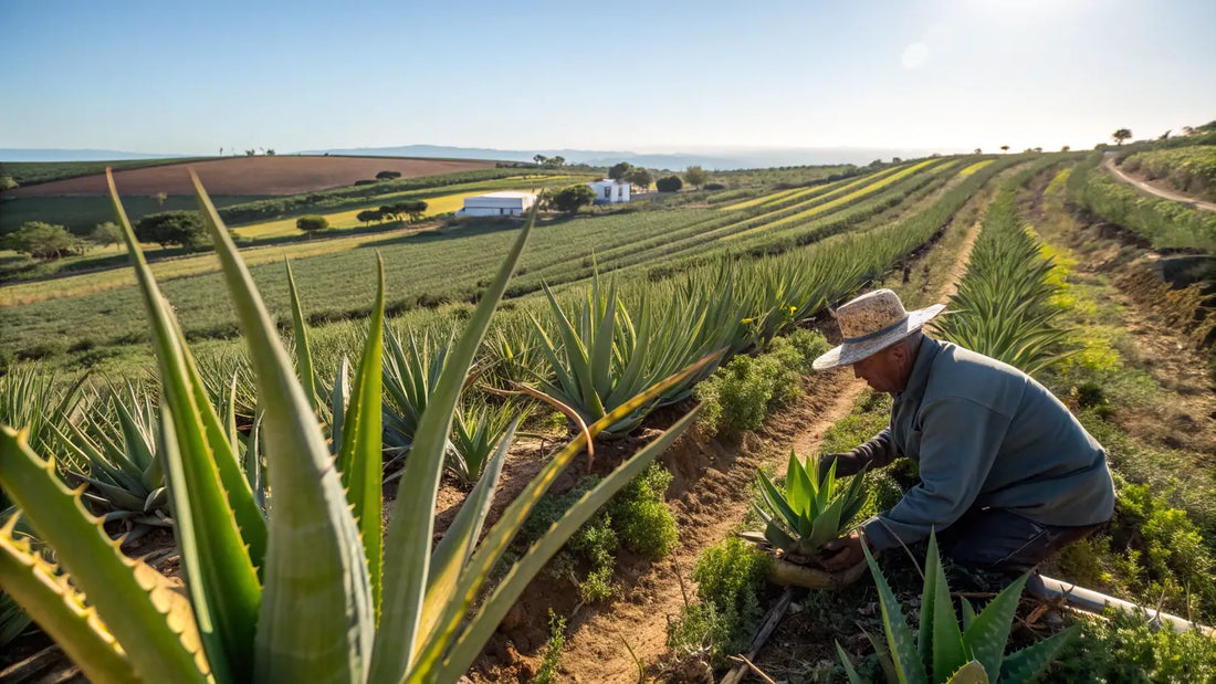 Alt texto para la imagen:

Cultivo orgánico de aloe vera en campos portugueses, cosméticos naturales veganos de Aloegarve
