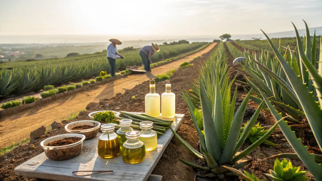 Aloe vera puro orgánico europeo para cuidado facial natural, cultivado sosteniblemente en granjas ecológicas
