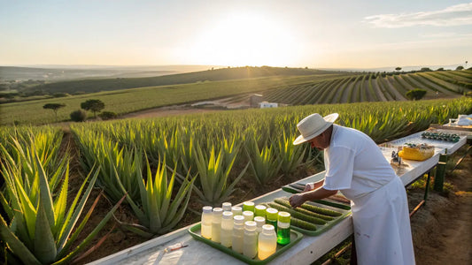Alt text en español para la imagen:

Cultivo orgánico de aloe vera europeo, ingrediente principal en cosmética natural vegana

