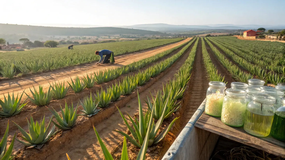 Alt text in French for the image:

Aloe vera biologique européen, gel hydratant naturel pour soin de peau vegan dans un flacon élégant

