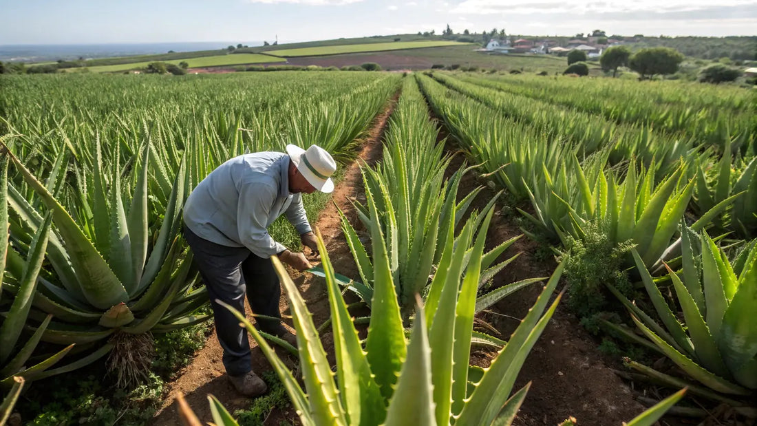 Alt text en español:

Productos orgánicos de aloe vera para el cuidado de la piel cultivados en Portugal, cosméticos naturales veganos ecológicos

