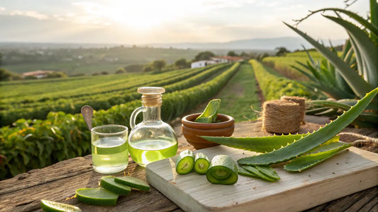 Alt Text (Español):

Cultivo ecológico de aloe vera bio para cuidado facial natural, cosmética europea orgánica y vegana
