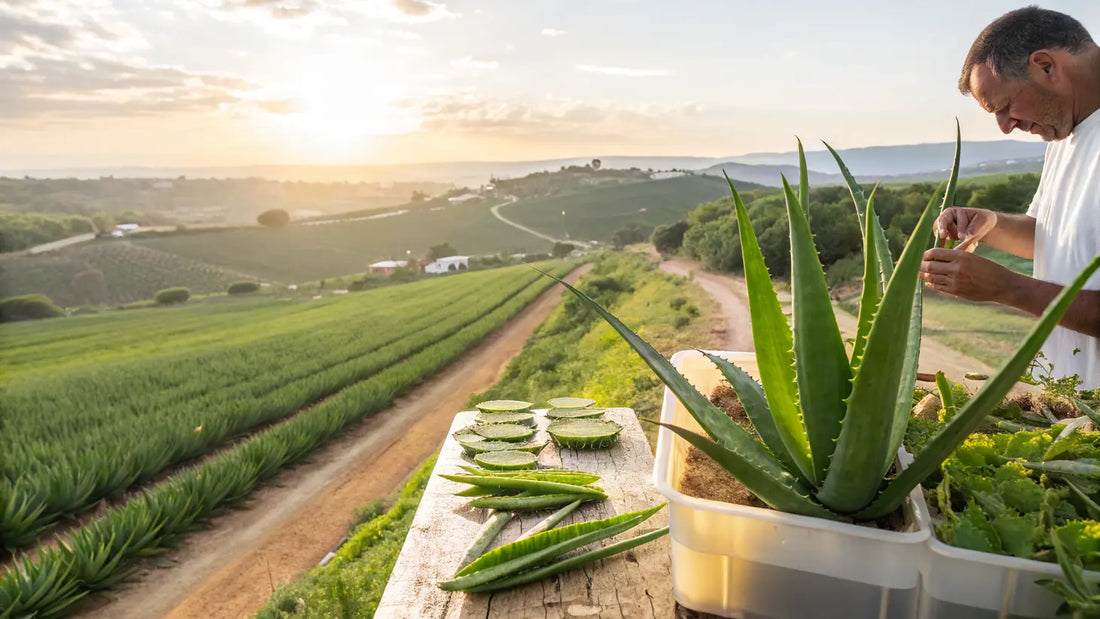 Alt Text en español:

Consejos de cuidado de piel orgánico para viajeros con gel de aloe vera 100% natural de Portugal
