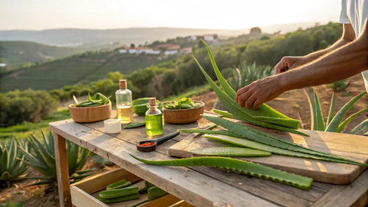 Alt text en español:

Gel de aloe vera orgánico europeo, hidratante natural para piel sensible con certificación bio

