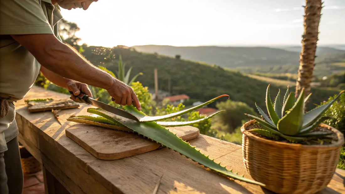Based on the guidelines and content, here's an optimized alt text in Spanish:

Crema orgánica de aloe vera portuguesa para cuidado facial natural con ingredientes ecológicos europeos
