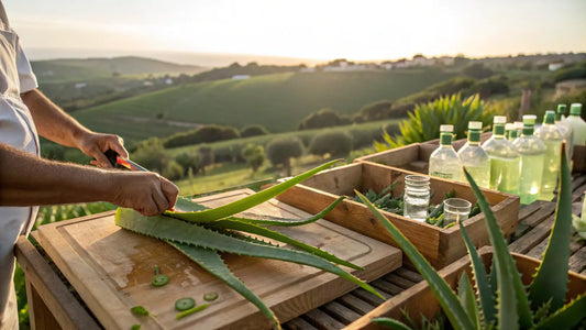 Alt text en español para la imagen:

Aloe vera orgánico fresco de Algarve, crema natural para el cuidado de la piel, productos veganos ecológicos
