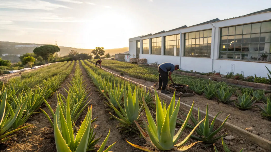 Alt text en español:

Piel dañada por el sol reparada con gel de aloe vera orgánico de Aloegarve, tratamiento natural europeo
