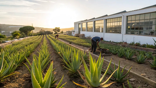 Alt text en español:

Piel dañada por el sol reparada con gel de aloe vera orgánico de Aloegarve, tratamiento natural europeo
