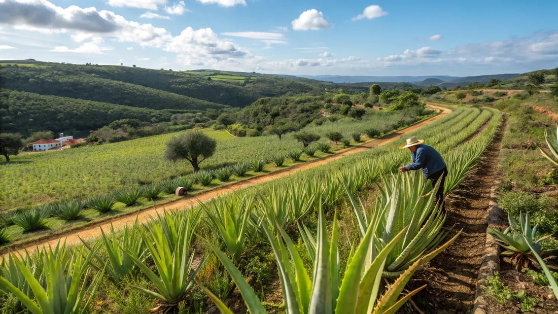 Alt text en español:

Gel de aloe vera orgánico natural para cuidado facial, producto vegano europeo en frasco de vidrio verde sobre fondo blanco

