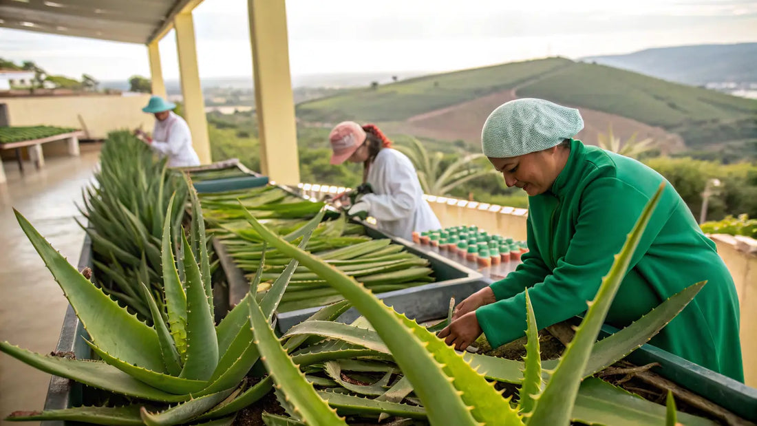 Alt Text (Español):

Aloe vera orgánico natural de Aloegarve, crema facial vegana ecológica de Portugal
